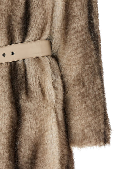 Overcoat by Twinset for women in polyester & fur beige & brown presents a luxurious silhouette, showcasing a luxurious and sophisticated for a premium, luxurious look.