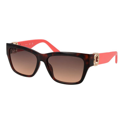 Sunglasses by Guess for women in plastic brown showcases a ethereal silhouette, featuring brown coloured frame rectangle full-rim frame design with gradient category-2-medium-tint lens for a ethereal finish.