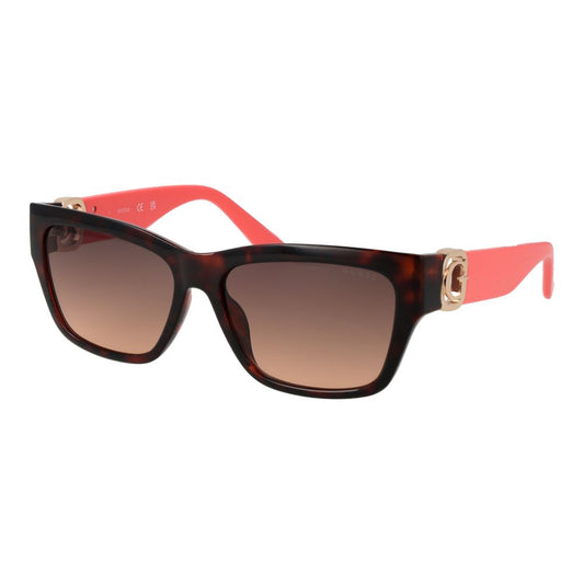 Sunglasses by Guess for women in plastic brown showcases a ethereal silhouette, featuring brown coloured frame rectangle full-rim frame design with gradient category-2-medium-tint lens for a ethereal finish.