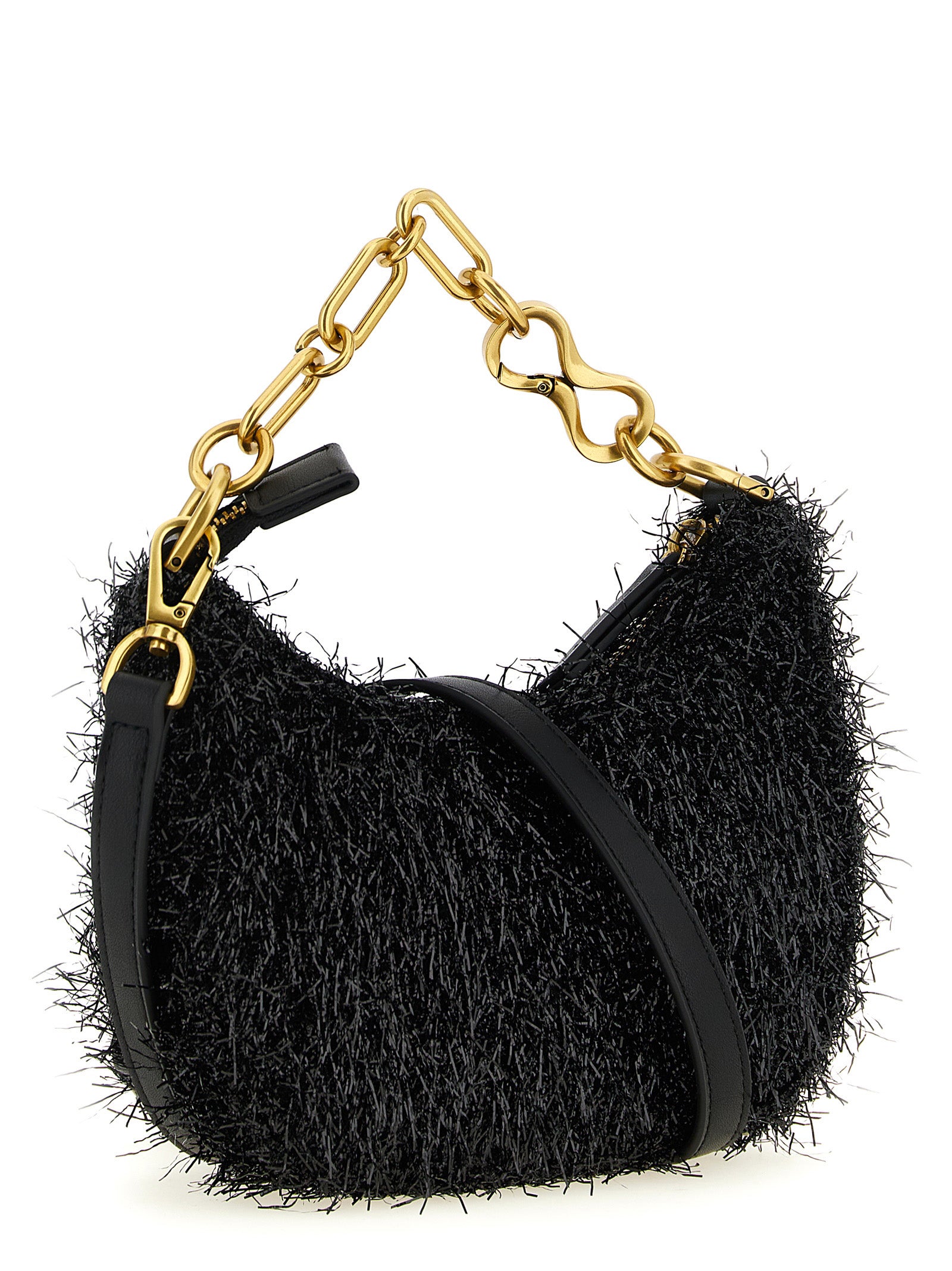 Mini Crescent Handbag by Twinset for women in leather black, gold & signature features a refined silhouette, showcasing a secure zipper, organized , and versatile shoulder-strap, detachable-strap & handle for a refined finish.