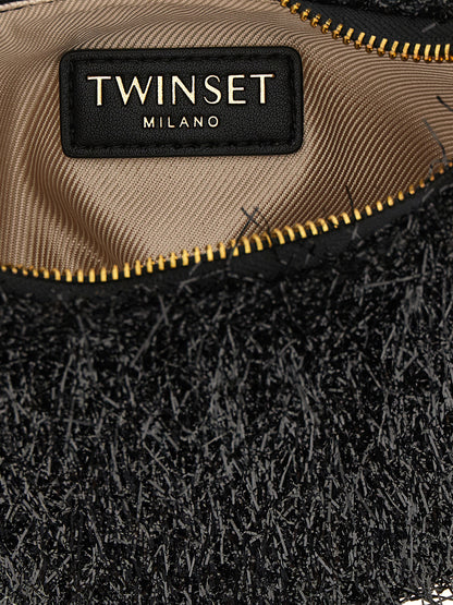 Mini Crescent Handbag by Twinset for women in leather black, gold & signature presents a ornamental silhouette, showcasing a secure zipper, ample , and versatile shoulder-strap, detachable-strap & handle for a ornamental finish.
