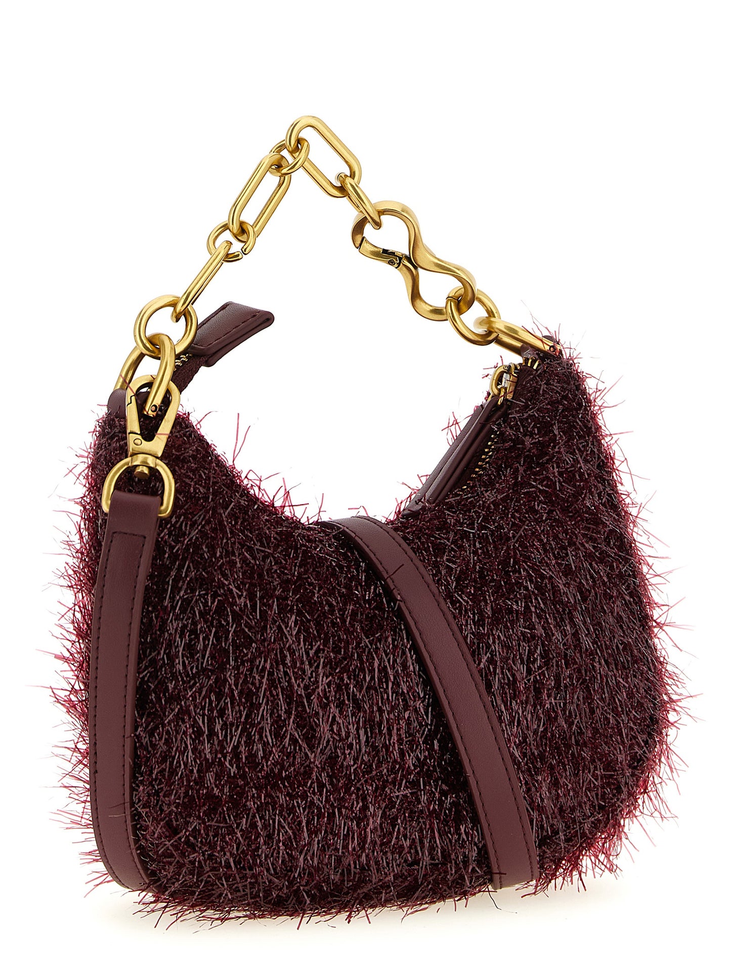 Mini Evening Crescent Handbag by Twinset for women in leather bordeaux & gold features a exquisite silhouette, showcasing a secure zipper and exquisite with versatile shoulder-strap, detachable-strap & handle for a exquisite finish.