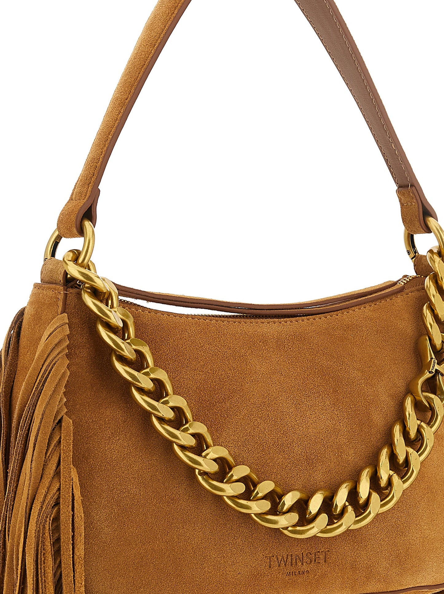 Shoulder Bag by Twinset for women in polyester polyethylene leather brown & gold features a effortless sophistication silhouette, secured by a with ample and versatile shoulder-strap & handle for a effortless sophistication finish.