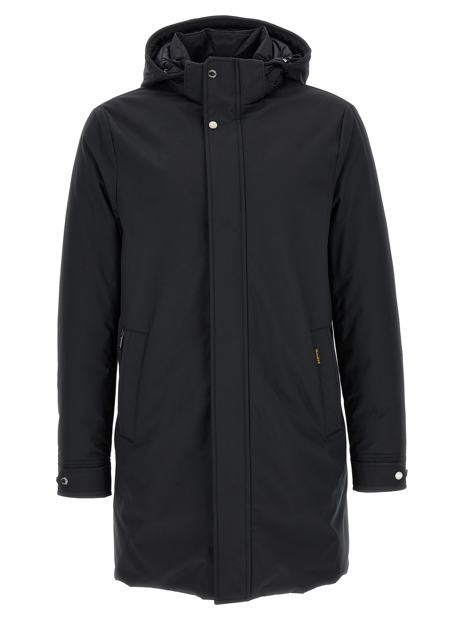 This Hooded Parka by MooRER for men in cashmere wool black & blue presents a utilitarian silhouette, meticulously detailed with pockets, hooded & insulated and a utilitarian hooded neckline for a sophisticated, weather-ready look.