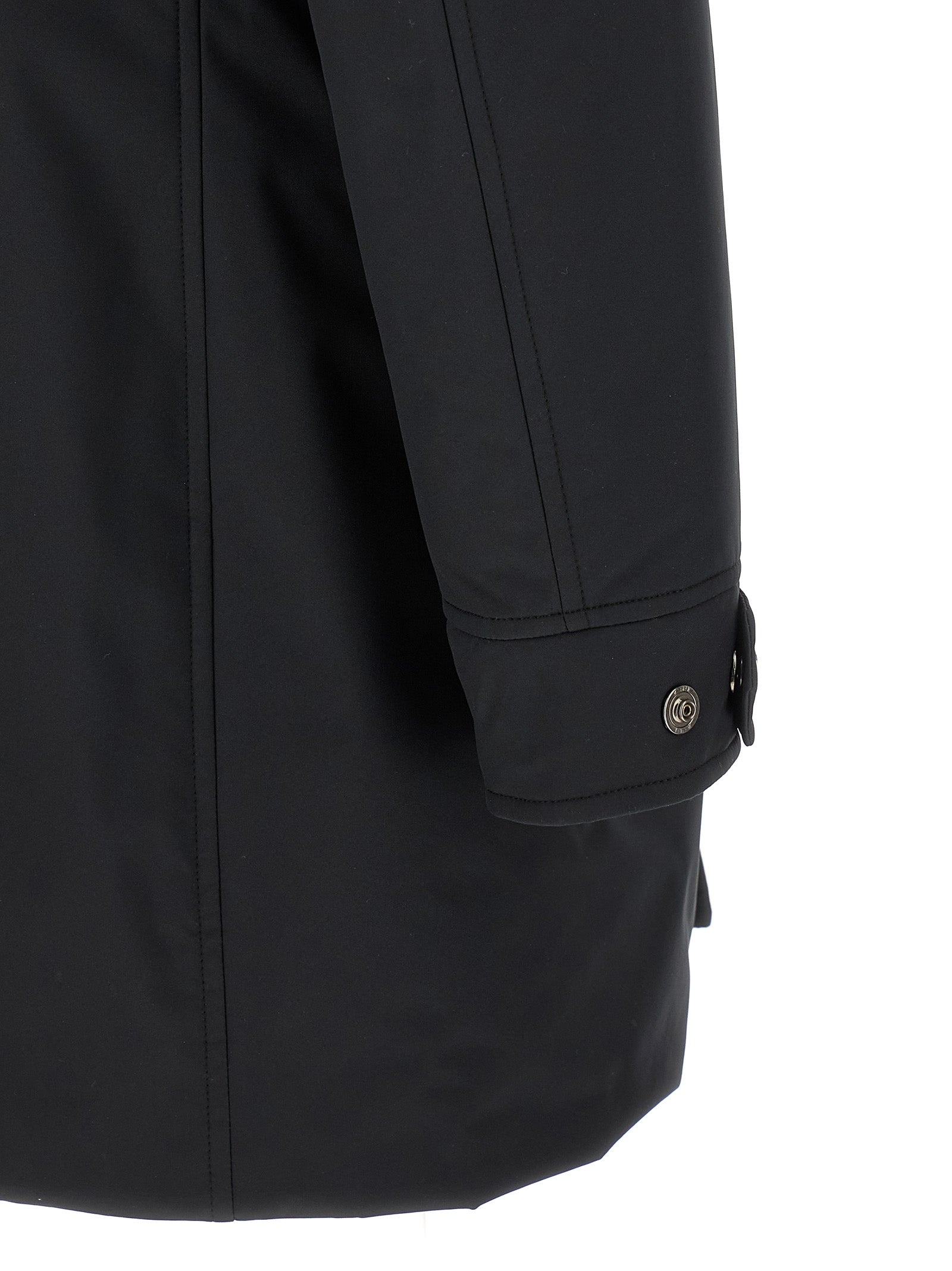 Hooded Parka by MooRER for men in cashmere wool black & blue features a modern silhouette, showcasing a sophisticated hooded neckline and premium pockets, hooded & insulated for a truly modern finish.