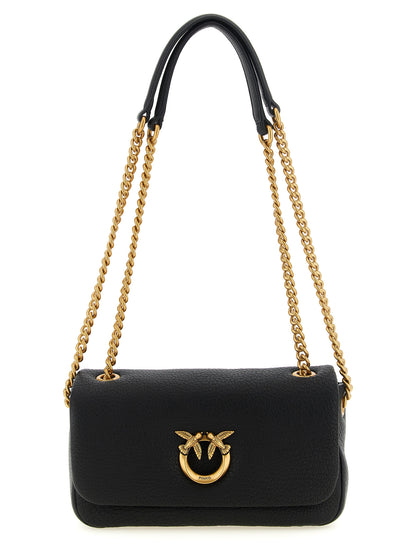 Shoulder Flap Bag by PINKO for women in polyester black, gold & signature features a effortless sophistication silhouette, secured by a flap, zipper & buckle with ample and versatile shoulder-strap for a effortless sophistication finish.