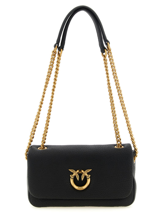 Shoulder Flap Bag by PINKO for women in polyester black, gold & signature features a effortless sophistication silhouette, secured by a flap, zipper & buckle with ample and versatile shoulder-strap for a effortless sophistication finish.