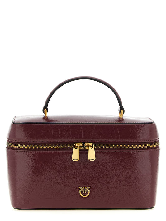 PINKO Love Birds Calfskin Leather Vanity Handbag - Bordeaux Gold