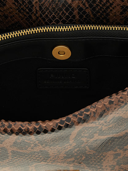 2-in-1 Shoulder & Crossbody Handbag by PINKO for women in calfskin leather black, brown, gold, signature & print showcases a versatile sophistication silhouette, featuring a secure zipper, versatile sophistication , and versatile crossbody-strap, shoulder-strap & adjustable-strap for a versatile sophistication finish.