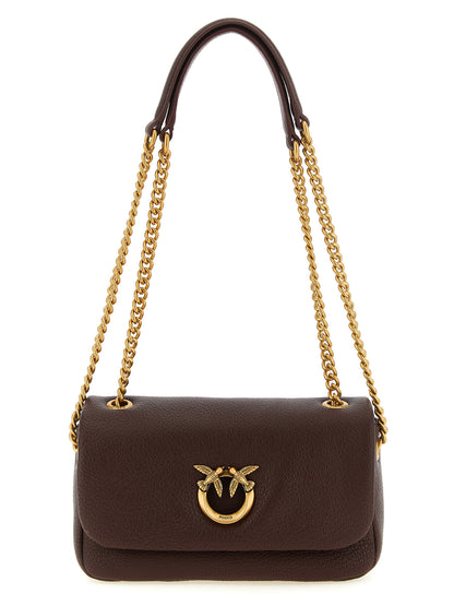Shoulder Bag by PINKO for women in polyester brown & gold showcases a statuesque silhouette, artfully detailed with a secure zipper & buckle, organized , and versatile shoulder-strap for a statuesque look.