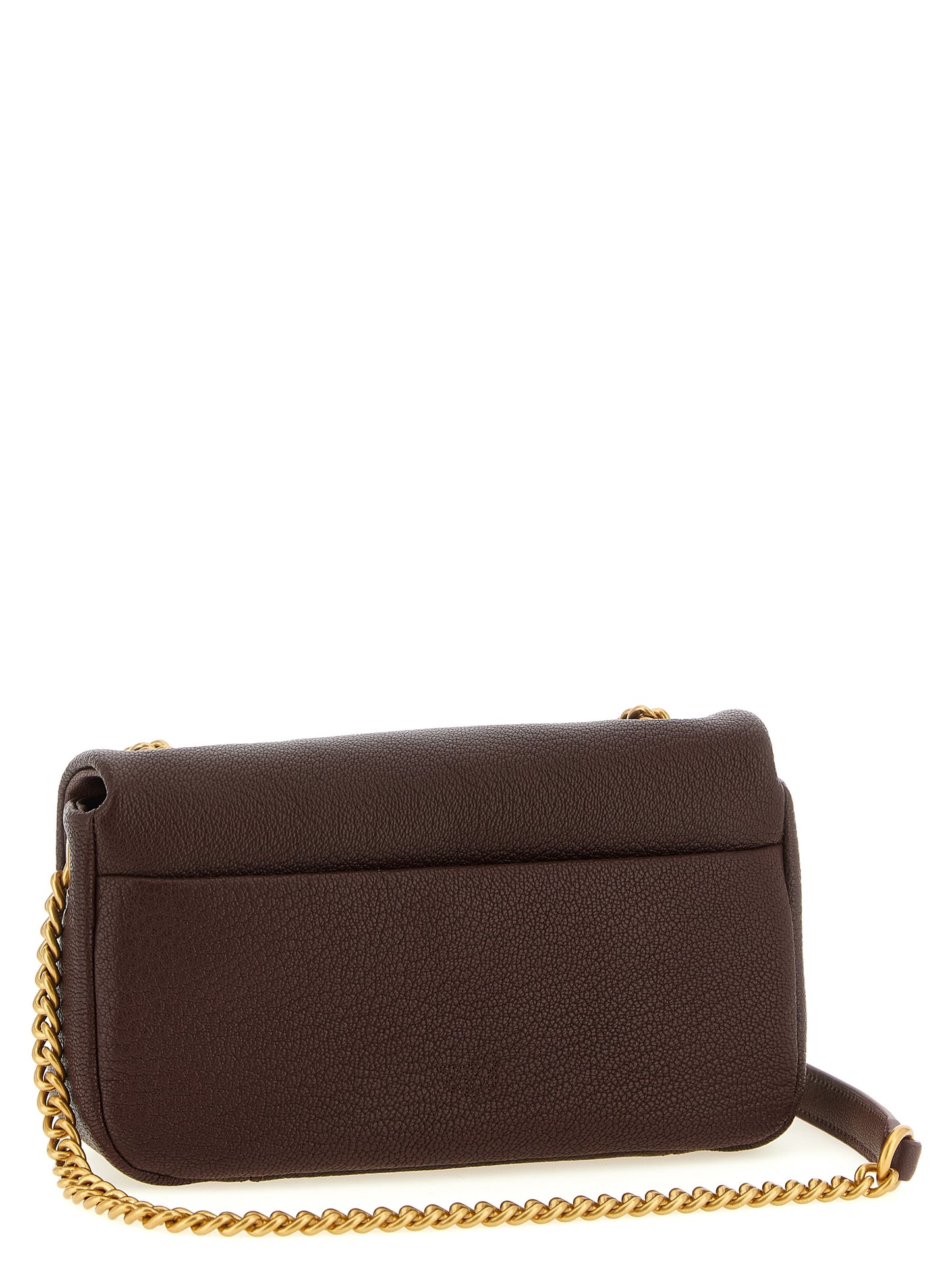 Shoulder Bag by PINKO for women in polyester brown & gold features a stately silhouette, showcasing a secure zipper & buckle, ample , and stately shoulder-strap for a stately finish.