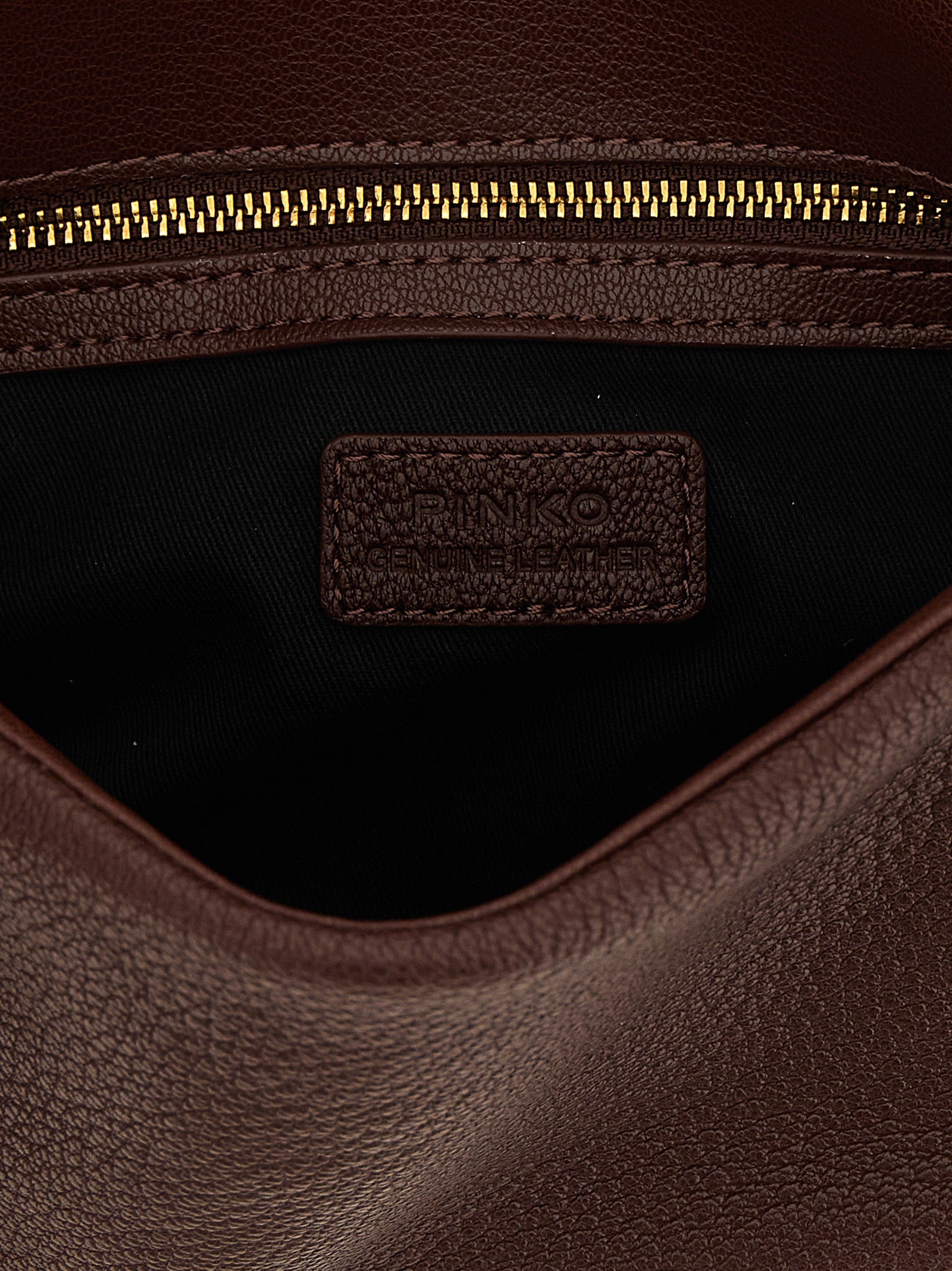 Shoulder Bag by PINKO for women in polyester brown & gold presents a statuesque silhouette, showcasing a secure zipper & buckle and statuesque with versatile shoulder-strap for a sophisticated look.