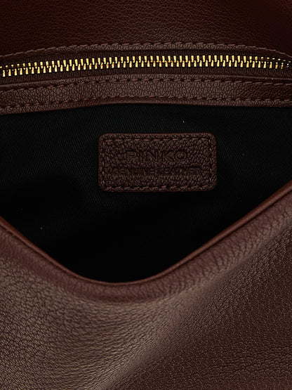Shoulder Bag by PINKO for women in polyester brown & gold presents a statuesque silhouette, showcasing a secure zipper & buckle and statuesque with versatile shoulder-strap for a sophisticated look.
