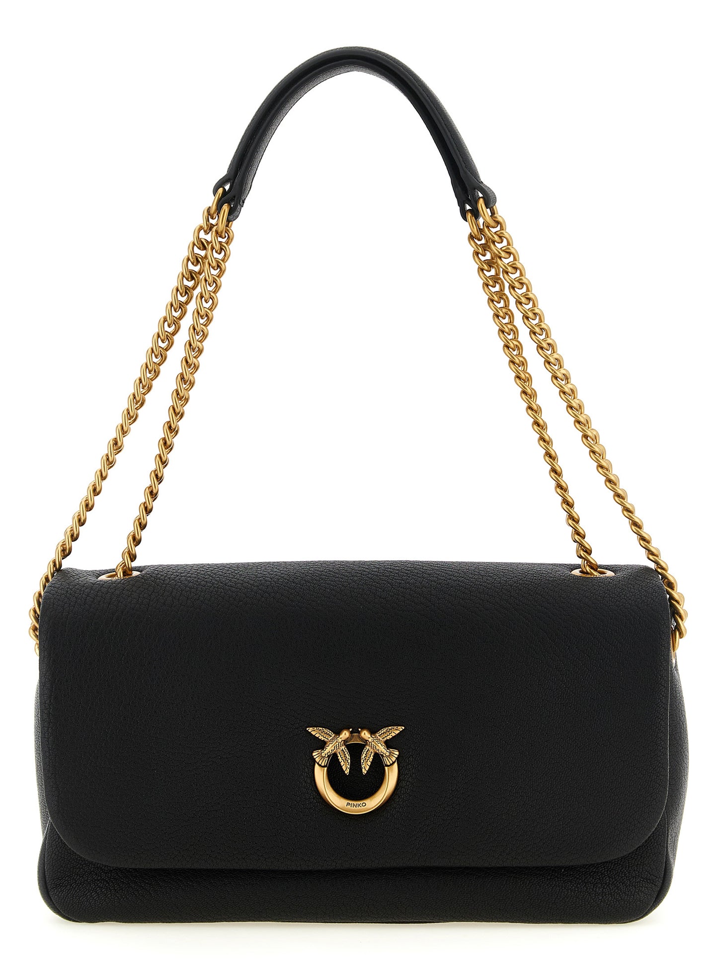 Shoulder Bag by PINKO for women in lamb leather black & gold features a effortless sophistication silhouette, secured by a zipper & buckle with ample and versatile shoulder-strap for a effortless sophistication finish.