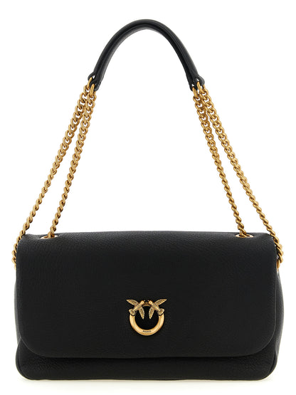 Shoulder Bag by PINKO for women in lamb leather black & gold features a effortless sophistication silhouette, secured by a zipper & buckle with ample and versatile shoulder-strap for a effortless sophistication finish.
