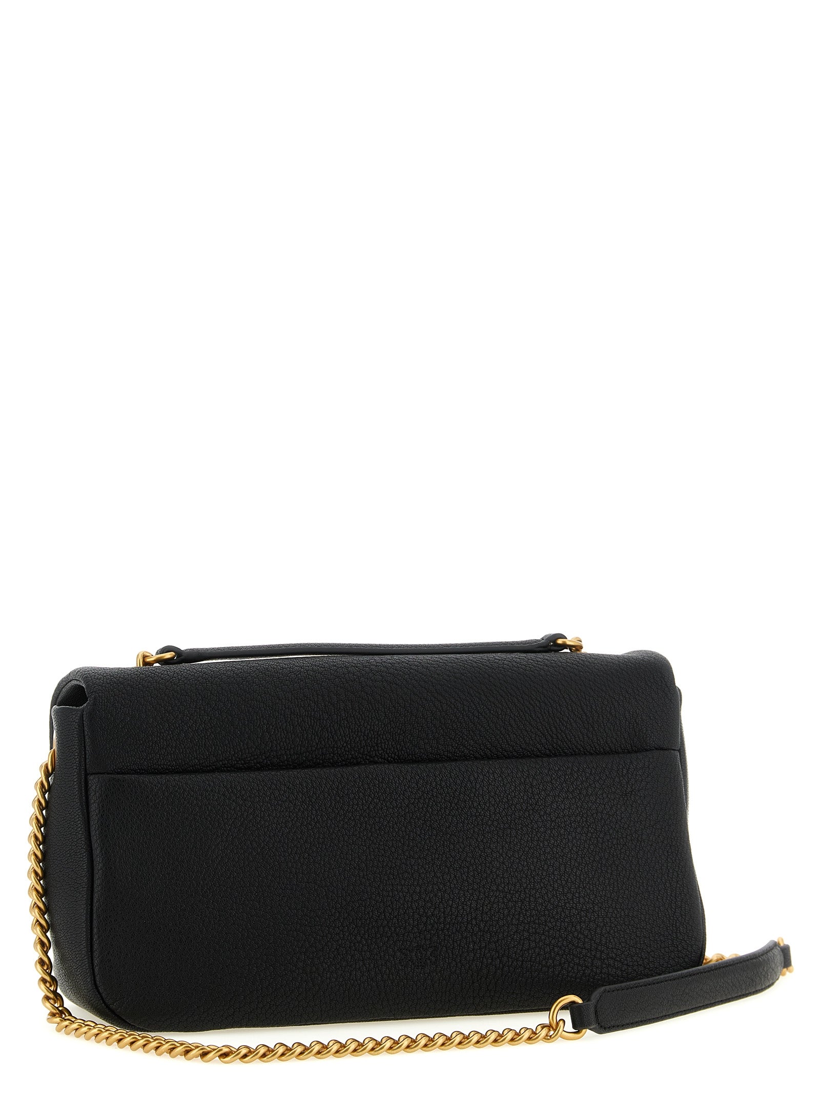 Shoulder Bag by PINKO for women in lamb leather black & gold features a stately silhouette, showcasing a secure zipper & buckle, ample , and stately shoulder-strap for a stately finish.