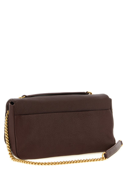 Shoulder Bag by PINKO for women in polyester brown & gold features a statuesque silhouette, showcasing a secure zipper & buckle and statuesque with versatile shoulder-strap for a statuesque finish.