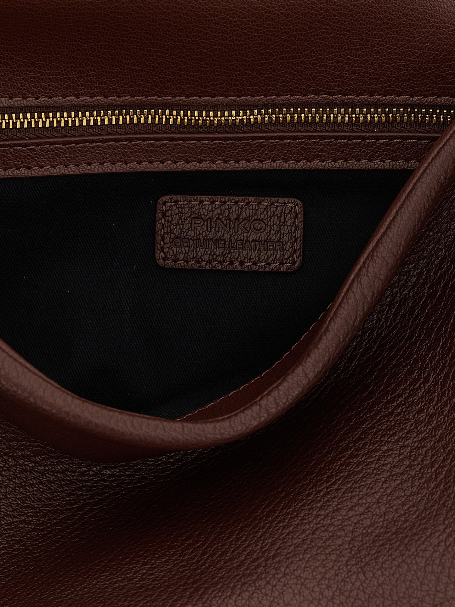 Shoulder Bag by PINKO for women in polyester brown & gold showcases a statuesque silhouette, artfully detailed with a secure zipper & buckle, organized , and versatile shoulder-strap for a statuesque look.