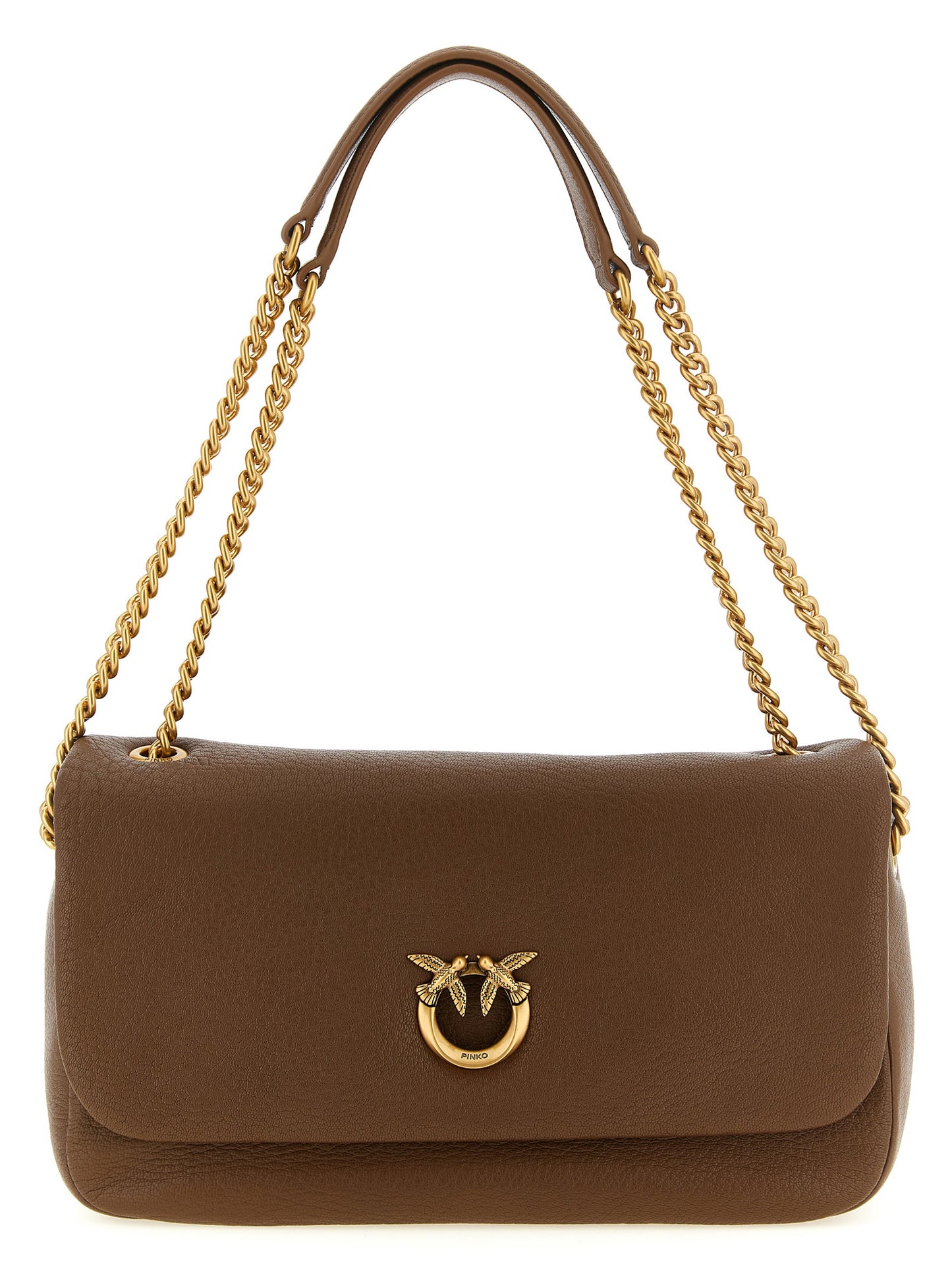 Shoulder Bag by PINKO for women in polyester brown & gold features a stately silhouette, showcasing a secure buckle, ample , and stately shoulder-strap for a stately finish.
