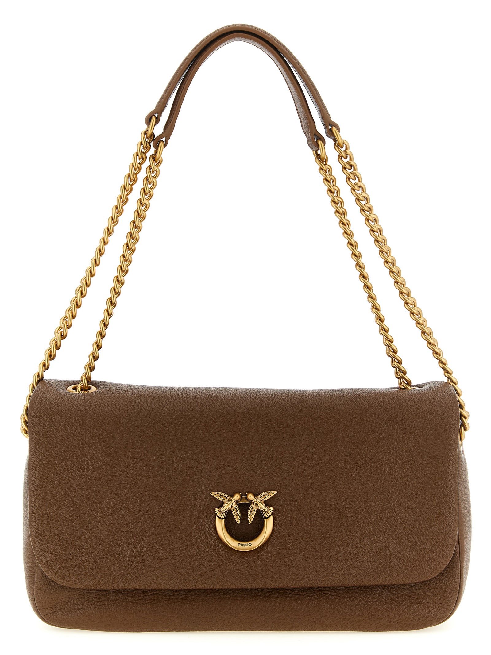 Shoulder Bag by PINKO for women in polyester brown & gold features a stately silhouette, showcasing a secure buckle, ample , and stately shoulder-strap for a stately finish.