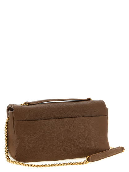 Shoulder Bag by PINKO for women in polyester brown & gold features a statuesque silhouette, showcasing a secure buckle and statuesque with versatile shoulder-strap for a statuesque finish.
