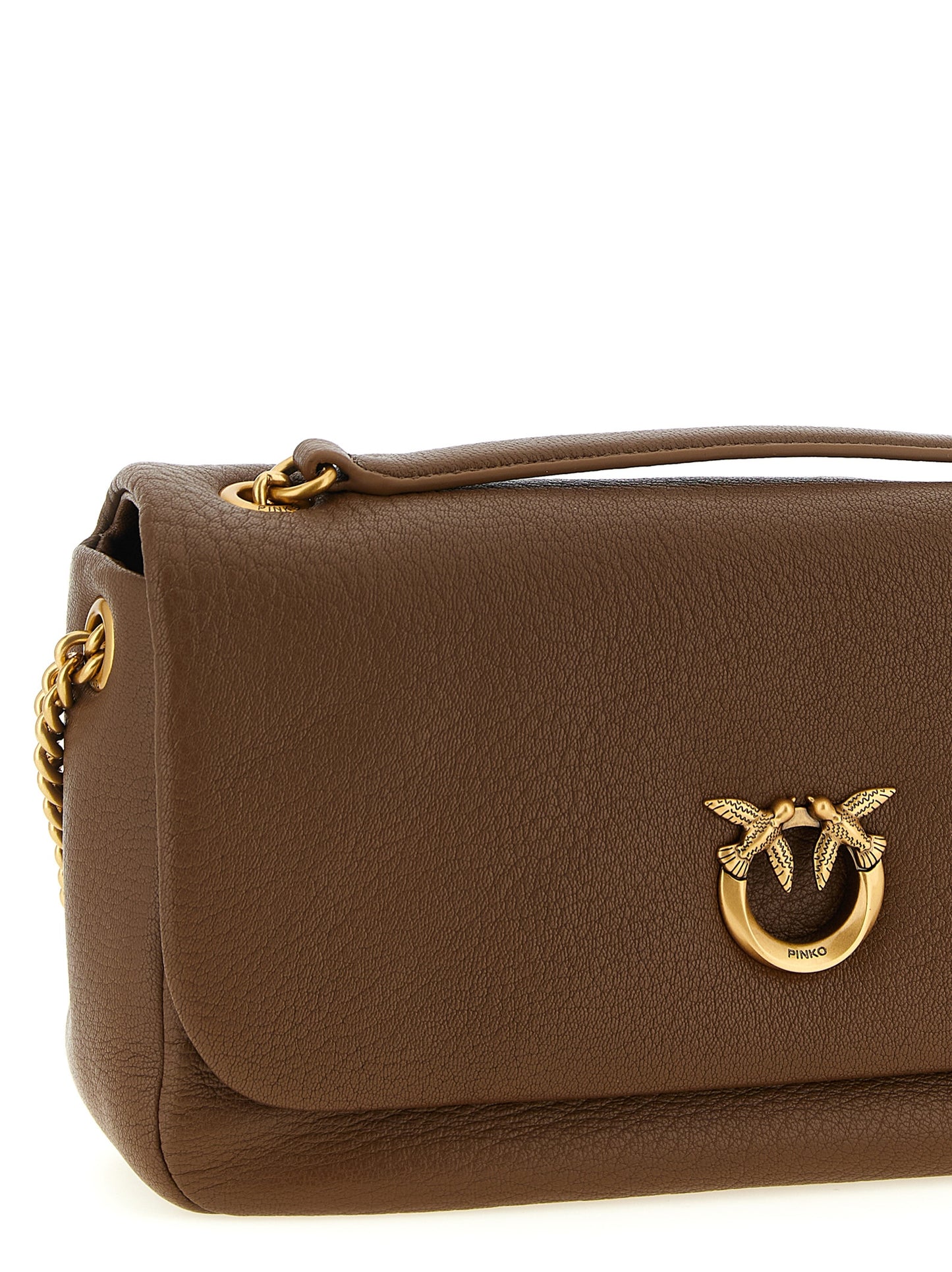 Shoulder Bag by PINKO for women in polyester brown & gold showcases a statuesque silhouette, artfully detailed with a secure buckle, organized , and versatile shoulder-strap for a statuesque look.
