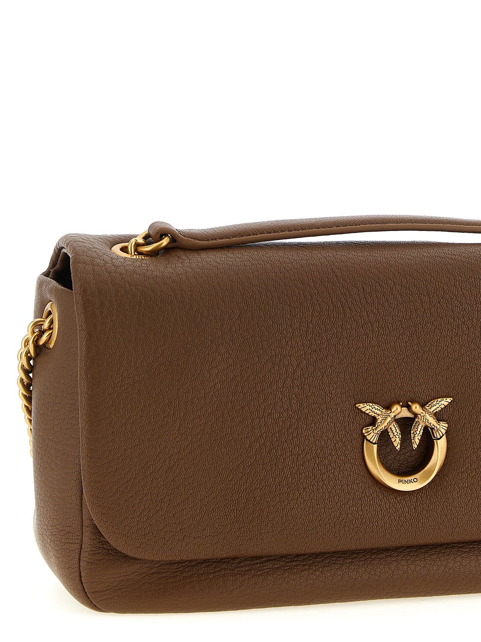 Shoulder Bag by PINKO for women in polyester brown & gold showcases a statuesque silhouette, artfully detailed with a secure buckle, organized , and versatile shoulder-strap for a statuesque look.
