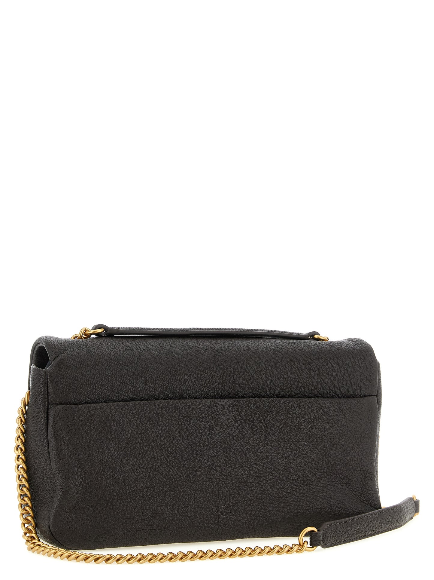 Shoulder Flap Bag by PINKO for women in lamb leather brown & gold features an effortlessly chic silhouette with a secure flap, zipper & buckle, ample , and versatile shoulder-strap for effortlessly chic everyday luxury.