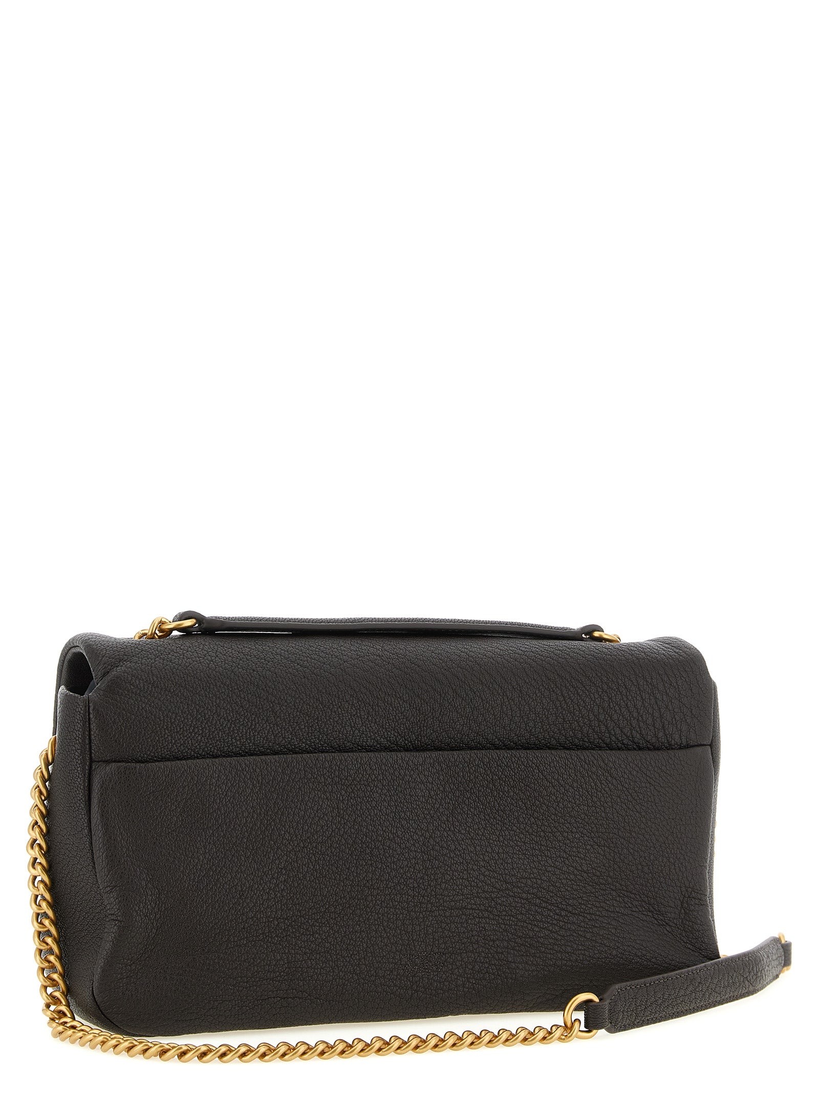 Shoulder Flap Bag by PINKO for women in lamb leather brown & gold features an effortlessly chic silhouette with a secure flap, zipper & buckle, ample , and versatile shoulder-strap for effortlessly chic everyday luxury.