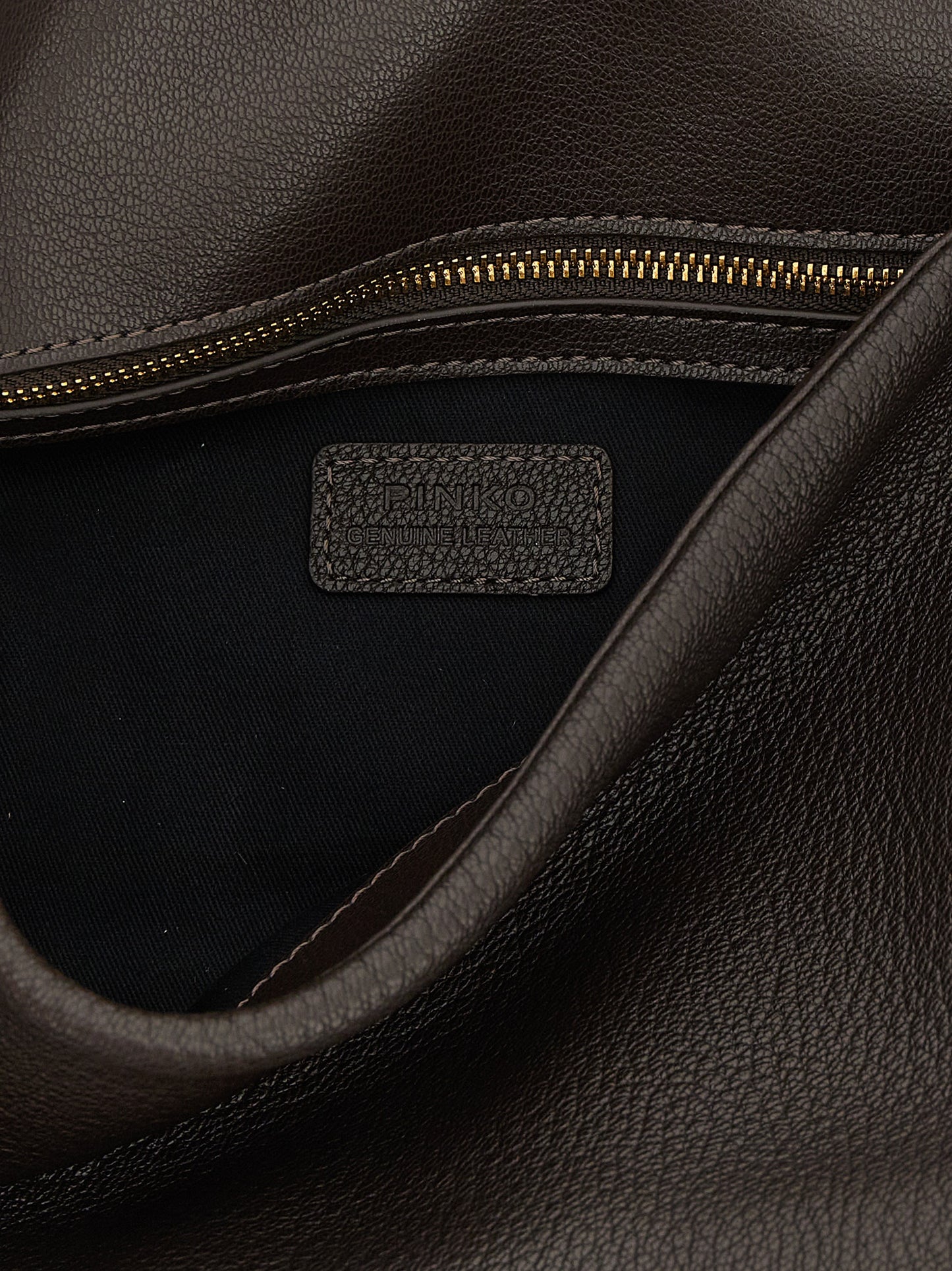 Shoulder Flap Bag by PINKO for women in lamb leather brown & gold features a effortless sophistication silhouette, secured by a flap, zipper & buckle with ample and versatile shoulder-strap for a effortless sophistication finish.