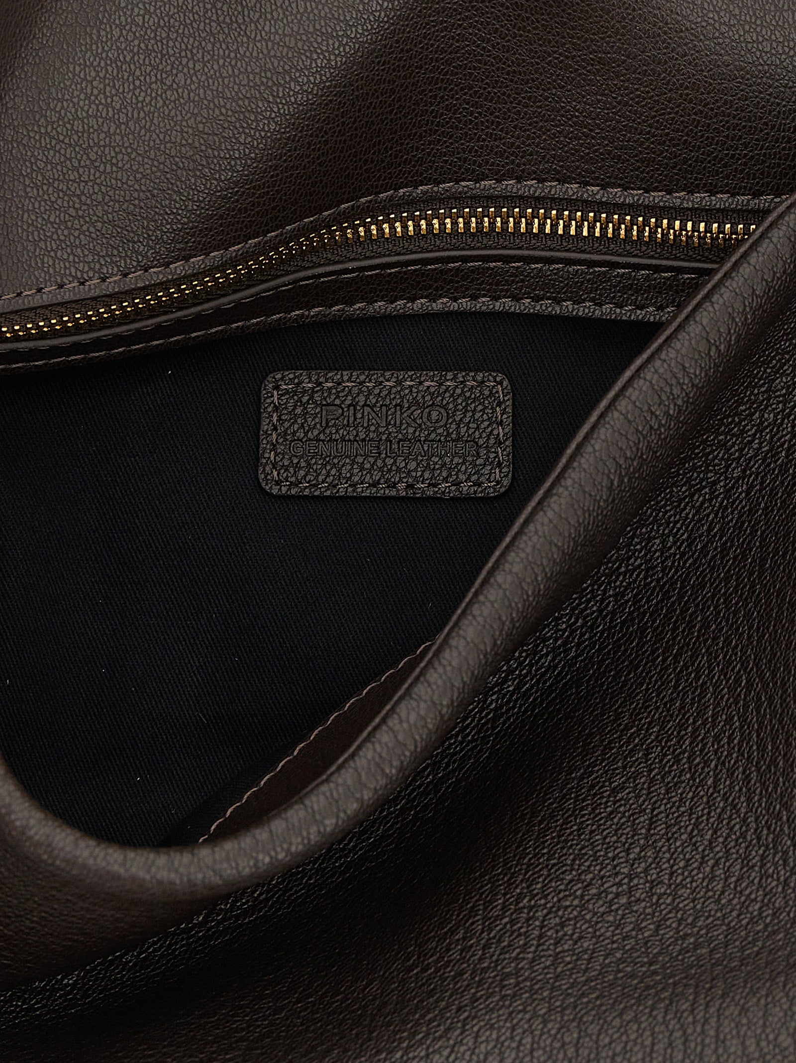 Shoulder Flap Bag by PINKO for women in lamb leather brown & gold features a effortless sophistication silhouette, secured by a flap, zipper & buckle with ample and versatile shoulder-strap for a effortless sophistication finish.