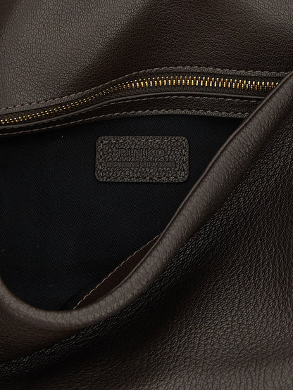 Shoulder Flap Bag by PINKO for women in lamb leather brown & gold features a effortless sophistication silhouette, secured by a flap, zipper & buckle with ample and versatile shoulder-strap for a effortless sophistication finish.