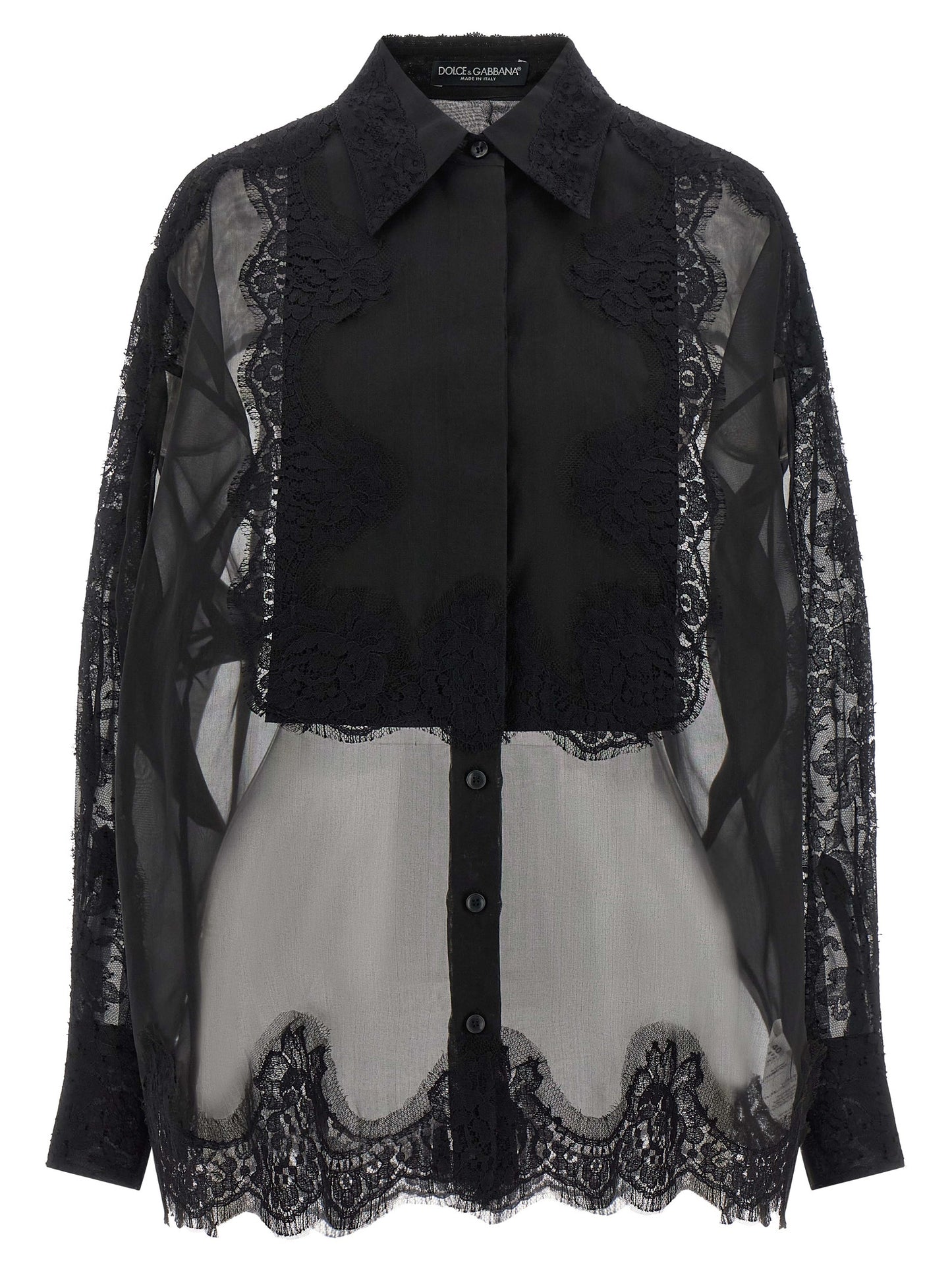 Blouse by Dolce & Gabbana for women in cashmere cotton silk & viscose black presents a discerning silhouette, showcasing a sophisticated and for a truly discerning finish.