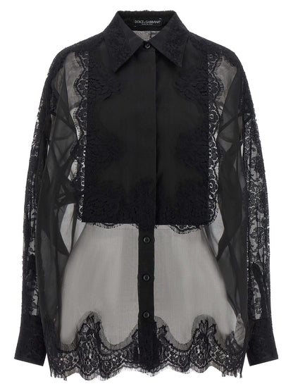 Blouse by Dolce & Gabbana for women in cashmere cotton silk & viscose black presents a discerning silhouette, showcasing a sophisticated and for a truly discerning finish.
