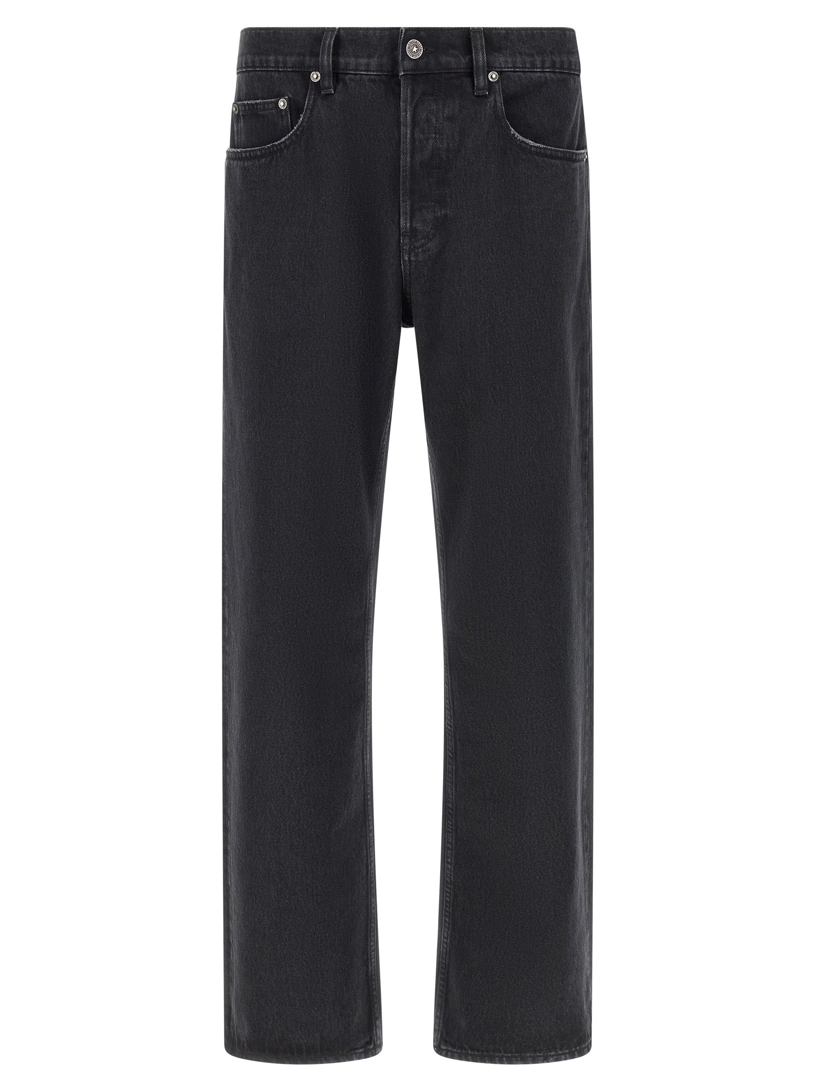 Jeans by Golden Goose for men in denim cotton black & signature presents a refined pantology silhouette, artfully defined by a refined pantology straight-leg & wide, long, and a sophisticated .