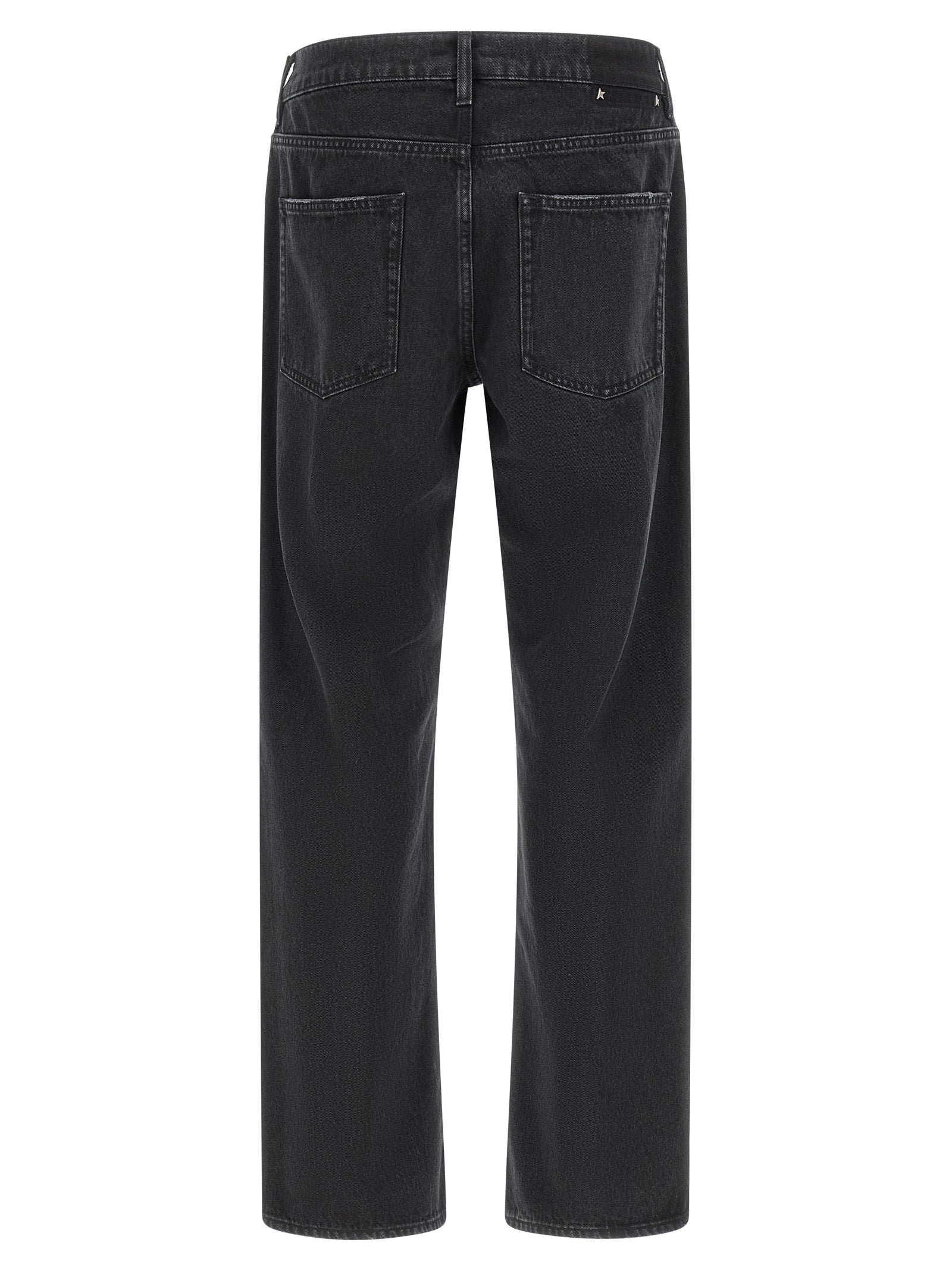 Jeans by Golden Goose for men in denim cotton black & signature presents a tailored silhouette, showcasing a tailored straight-leg & wide and long cut with a refined for a truly tailored aesthetic.