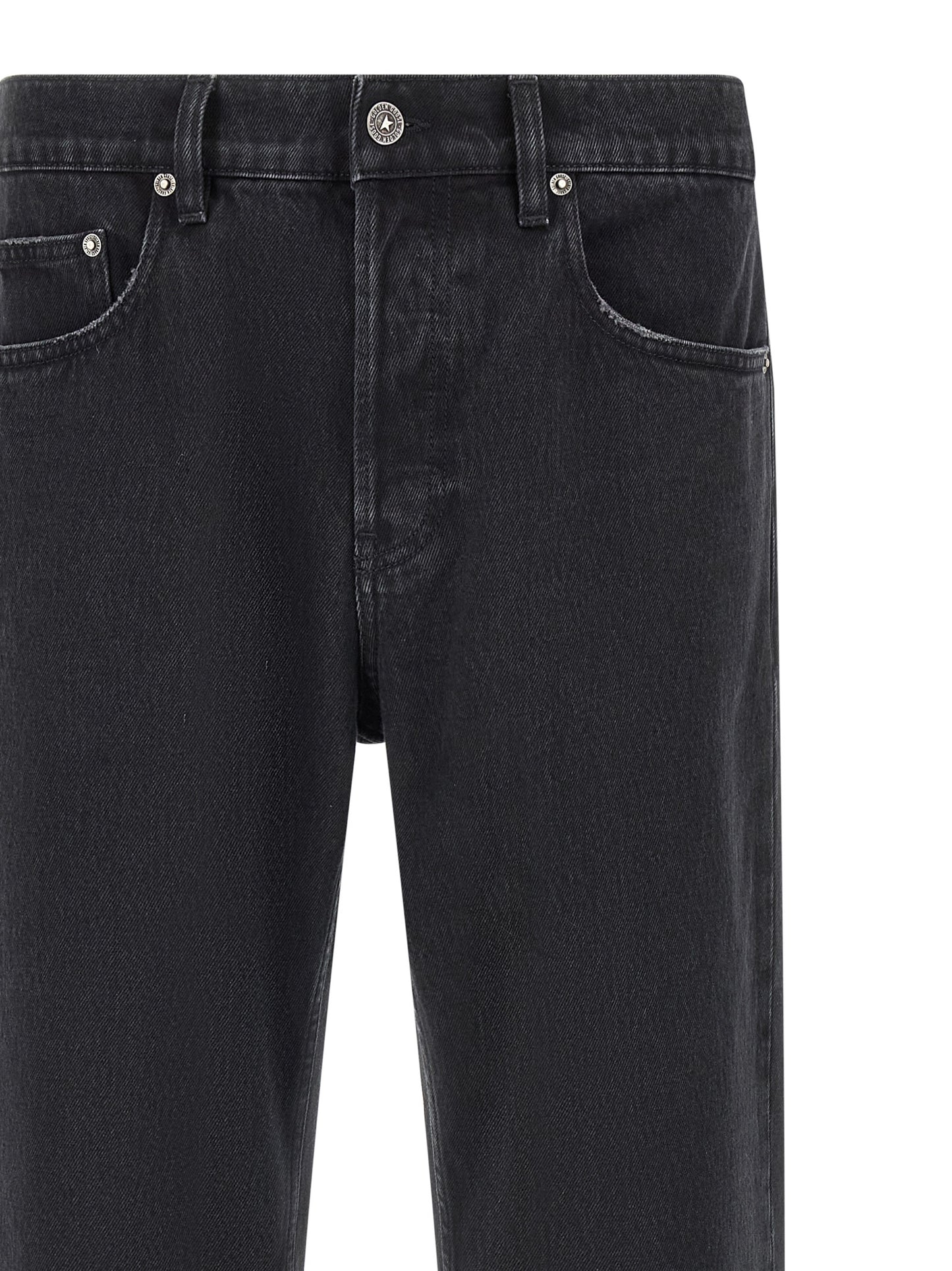 Jeans by Golden Goose for men in denim cotton black & signature presents a refined pantology silhouette, artfully defined by a refined pantology straight-leg & wide, long, and a sophisticated .