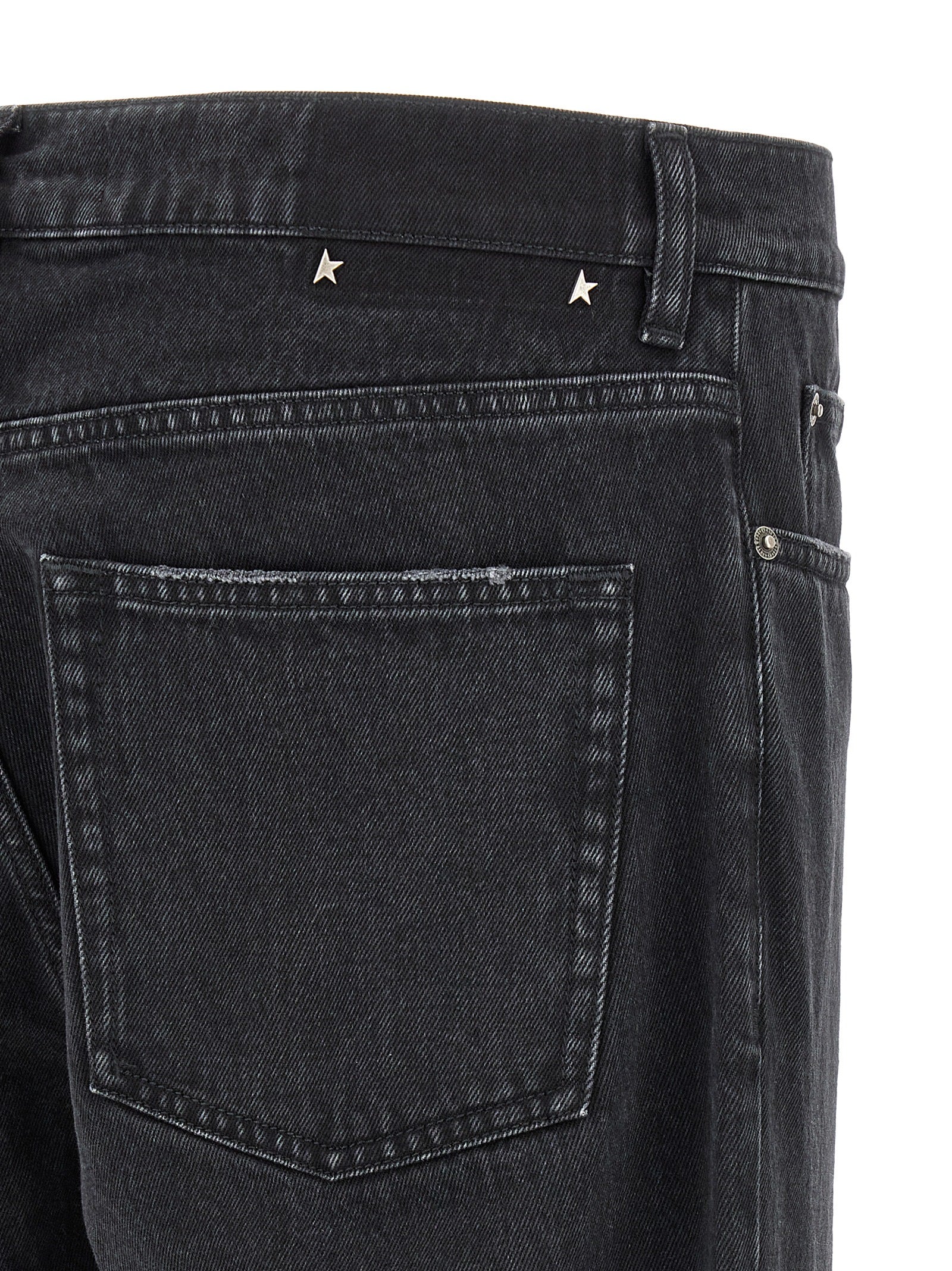 Jeans by Golden Goose for men in denim cotton black & signature features a refined silhouette with a refined straight-leg & wide, defined by a and a refined long for a refined finish.