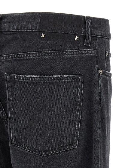 Jeans by Golden Goose for men in denim cotton black & signature features a refined silhouette with a refined straight-leg & wide, defined by a and a refined long for a refined finish.