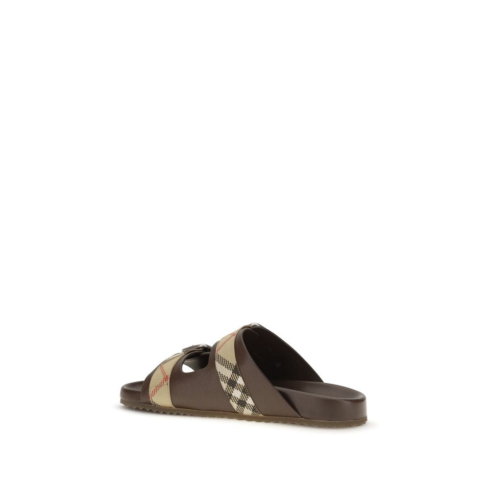Flat Sandals by Burberry for men in polyamide polyester goatskin & lamb leather beige, brown, sand, jacquard & signature features an statuesque Men's Polyamide Polyester Goatskin & Lamb Leather Flat Sandals silhouette with a refined flat and elegant .