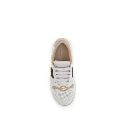 Athletic Sneakers by Gucci for women in bos taurus calf leather white, signature & striped showcases an impeccable silhouette, defined by an impeccable athletic style design that perfectly captures the essence of the Women's Athletic Bos Taurus Calf Leather Sneakers.