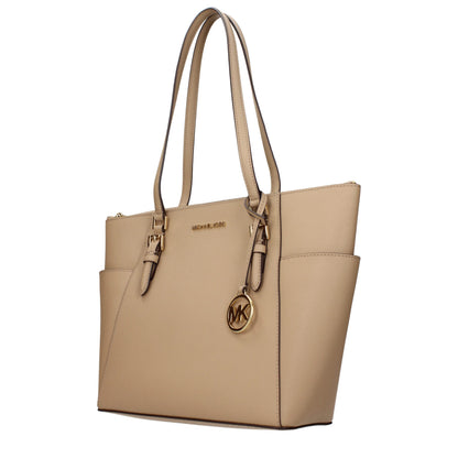 Shoulder Bag by Michael Kors for women in leather beige features a statuesque silhouette, showcasing a secure and statuesque with versatile shoulder-strap for a statuesque finish.