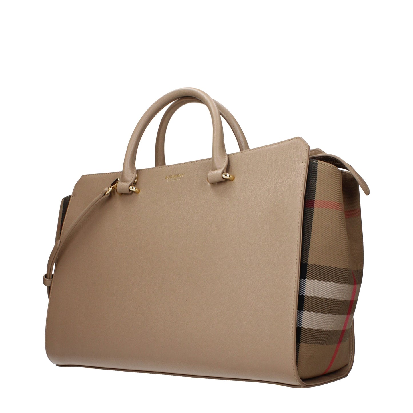 Handbag by Burberry for women in leather beige features an refined silhouette, showcasing a secure , ample , and versatile adjustable-strap for a sophisticated refined aesthetic.