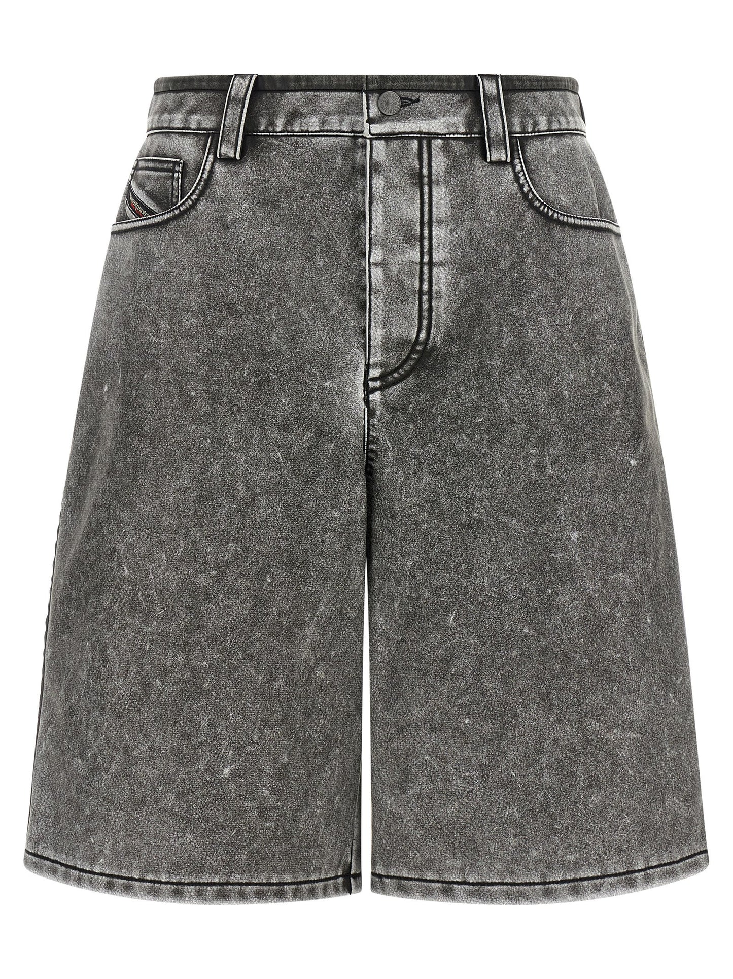 Denim Shorts by Diesel for women in polyethylene polyurethane leather & denim gray presents a contemporary silhouette, featuring a contemporary regular-fit and short with a contemporary for a sophisticated summer look.