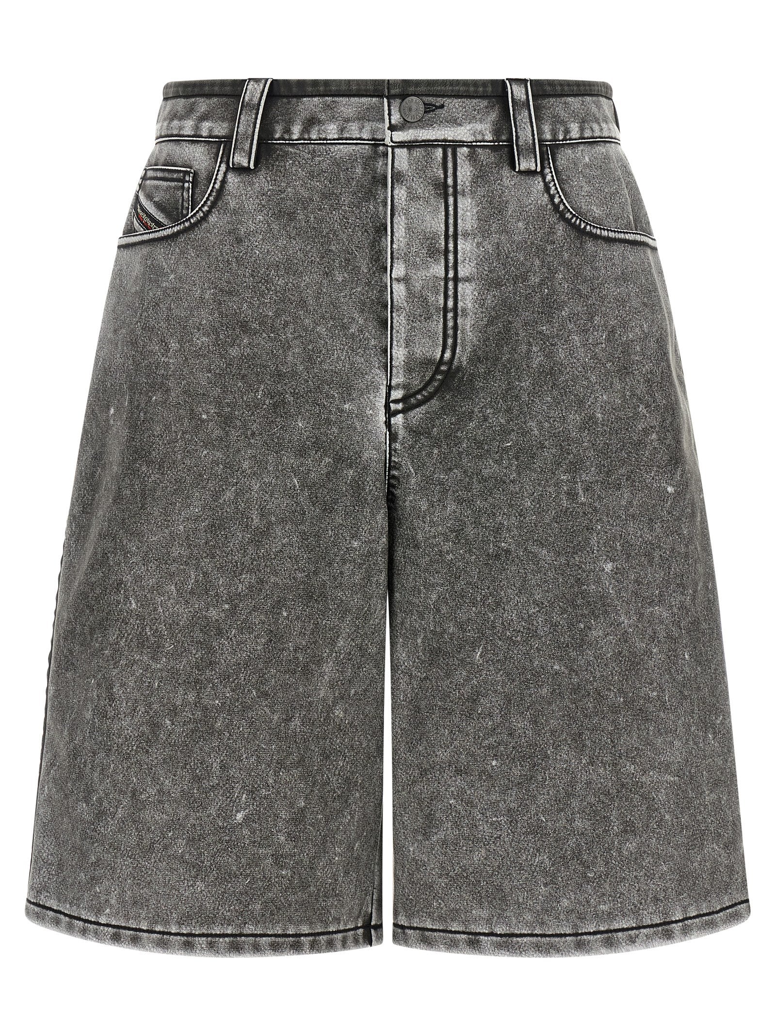 Denim Shorts by Diesel for women in polyethylene polyurethane leather & denim gray presents a contemporary silhouette, featuring a contemporary regular-fit and short with a contemporary for a sophisticated summer look.
