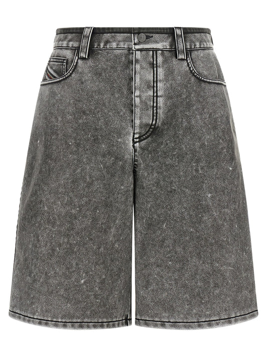 Denim Shorts by Diesel for women in polyethylene polyurethane leather & denim gray presents a contemporary silhouette, featuring a contemporary regular-fit and short with a contemporary for a sophisticated summer look.