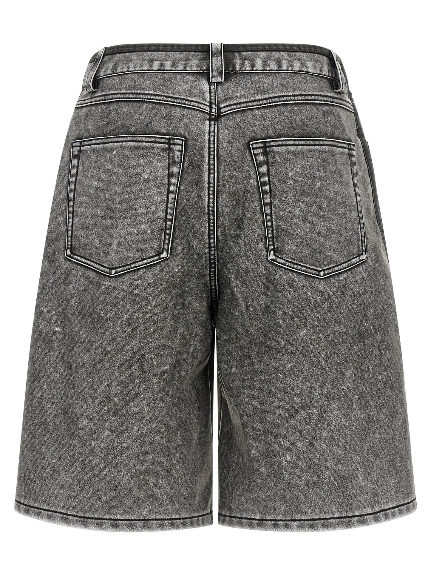 Denim Shorts by Diesel for women in polyethylene polyurethane leather & denim gray presents a utilitarian silhouette, showcasing a utilitarian regular-fit with a short and .