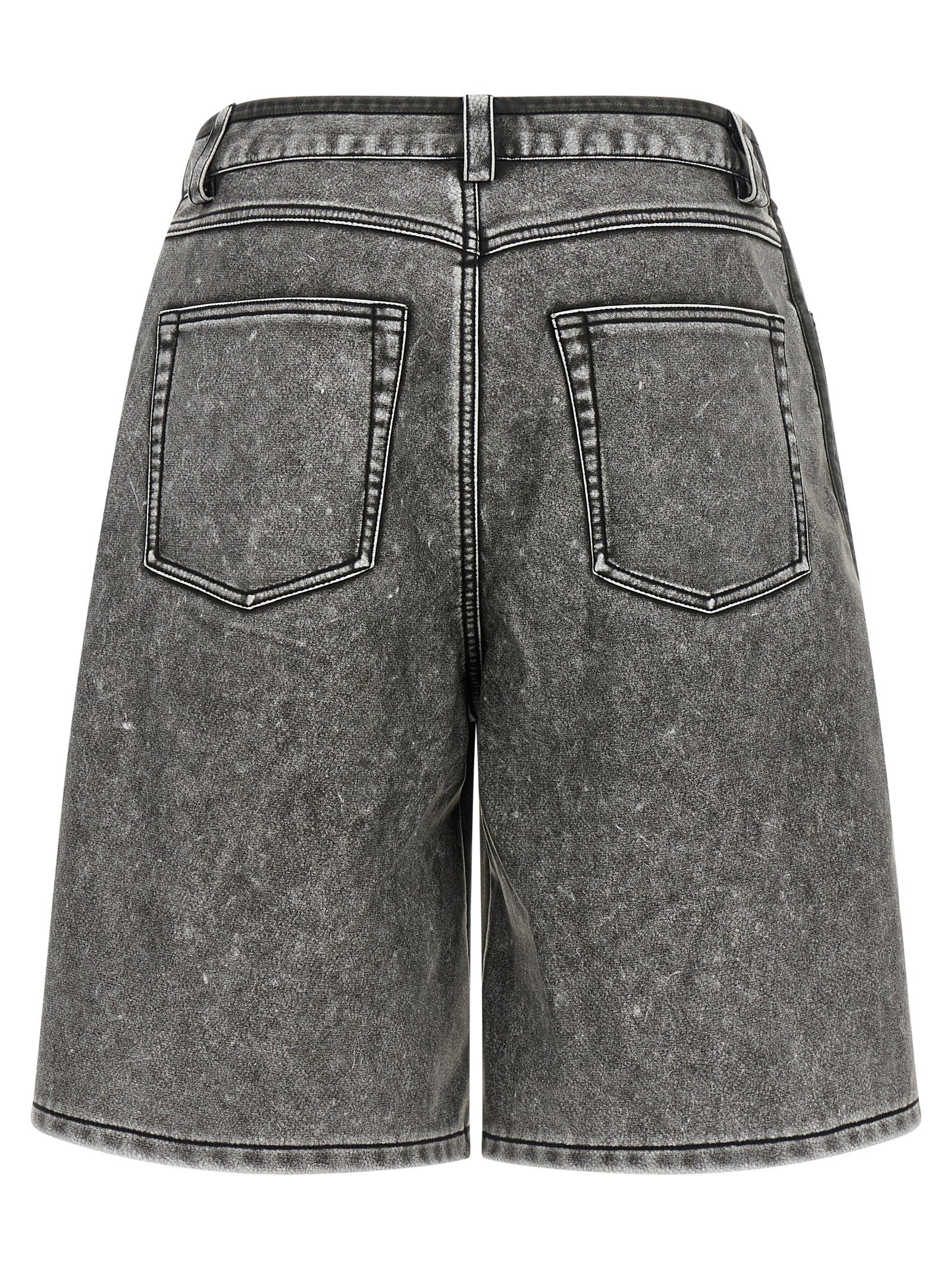 Denim Shorts by Diesel for women in polyethylene polyurethane leather & denim gray presents a utilitarian silhouette, showcasing a utilitarian regular-fit with a short and .