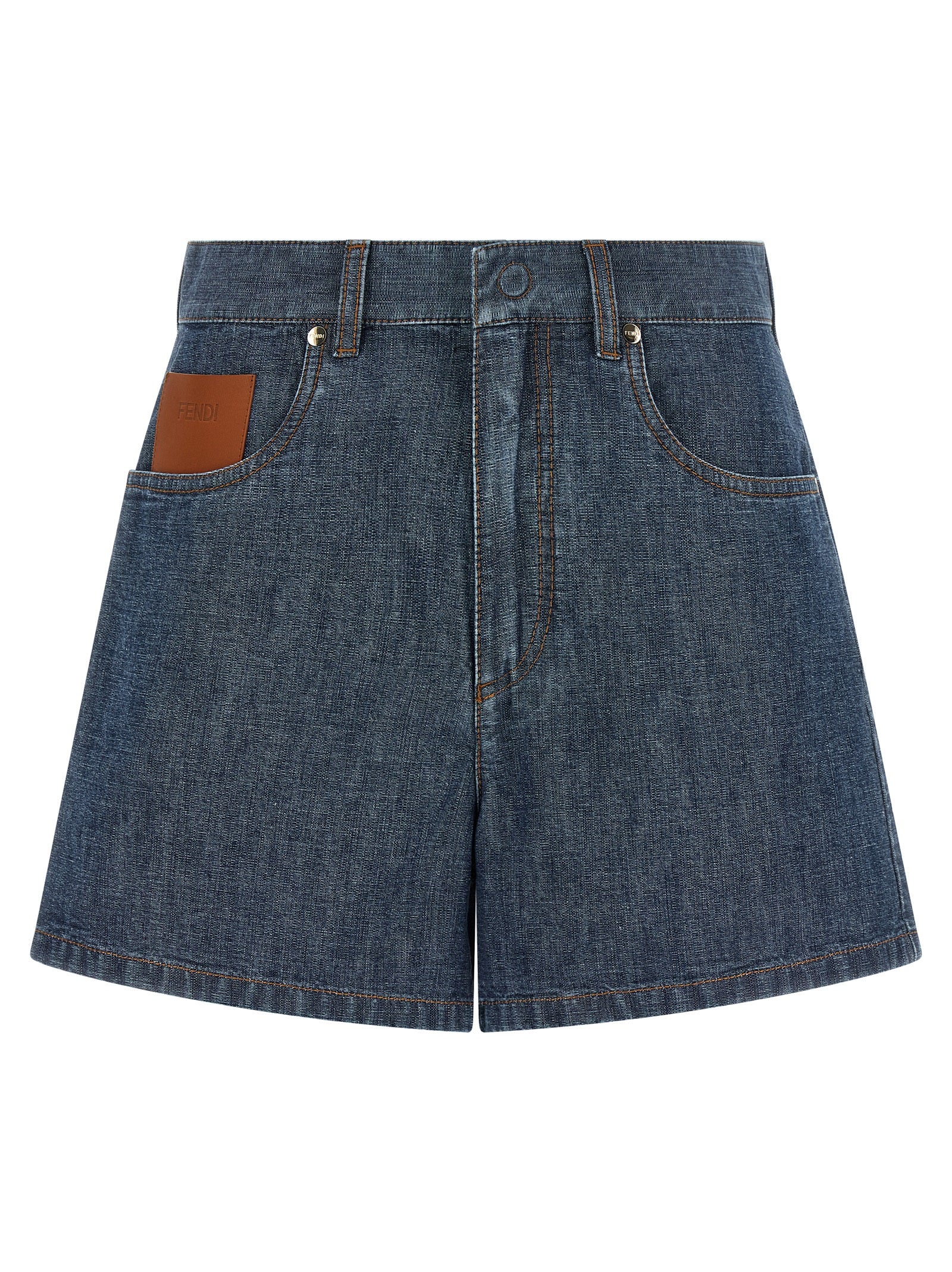Denim Shorts by Fendi for women in denim cotton & palladium blue & palladium features an effortlessly on trend silhouette, showcasing a effortlessly on trend flared and short cut with a comfortable high rise for a refined look.
