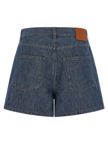 Denim Shorts by Fendi for women in denim cotton & palladium blue & palladium features an stylish flared with a short and high rise, showcasing an stylish silhouette for a premium, high-fashion look.